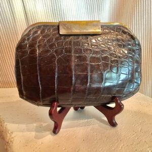 Vintage LEDERER Brown Alligator Leather Clutch
